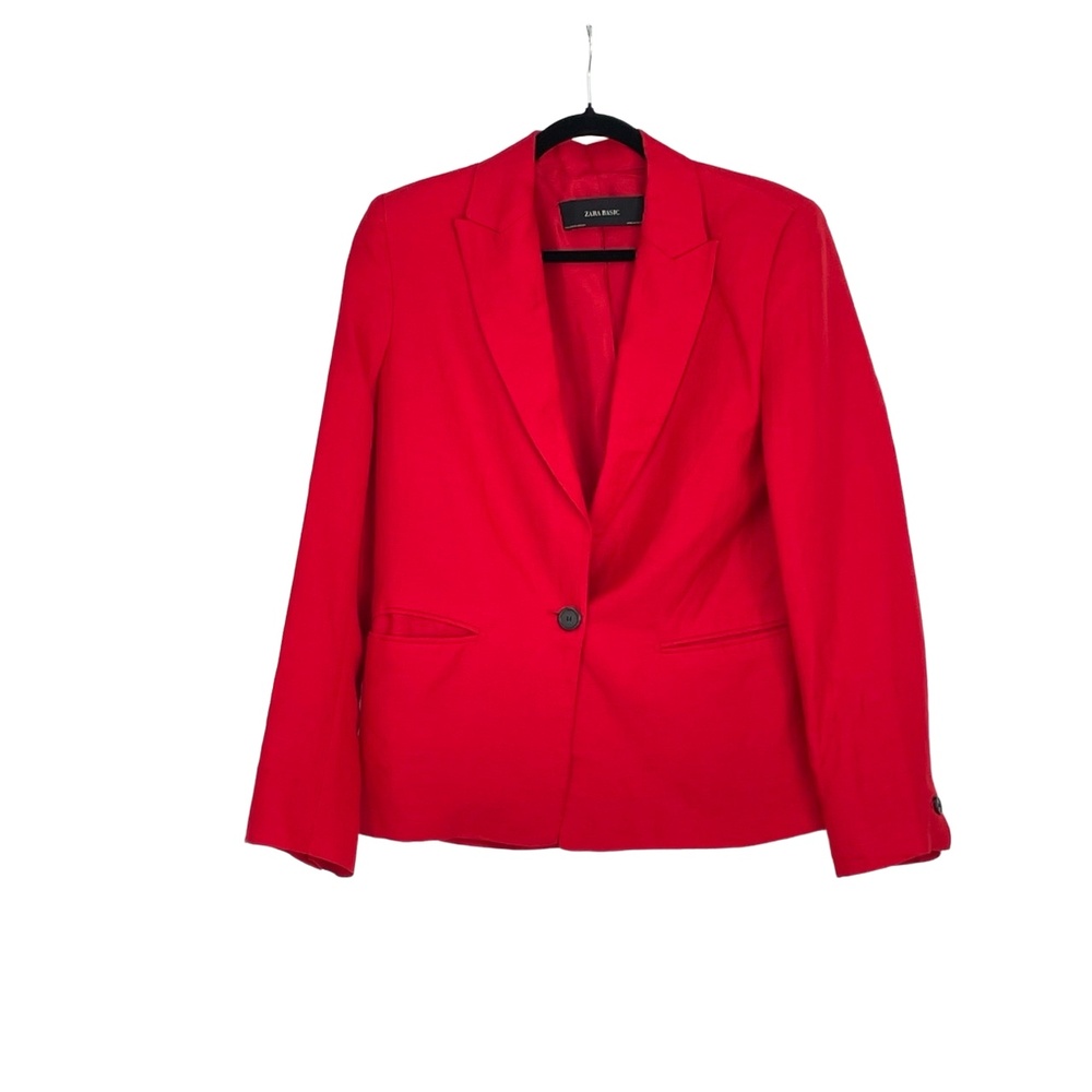 Zara Womens Oversized Red Single Button Long Sleeve Notched Lapel Blazer XS